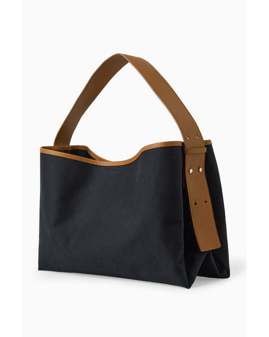 COS Folded Canvas Shopper Bag Black / Brown