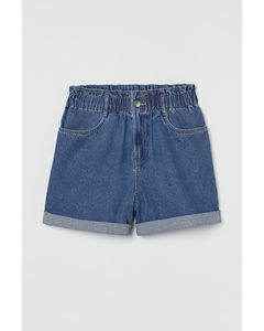 Paperbag-Shorts aus Denim Blau