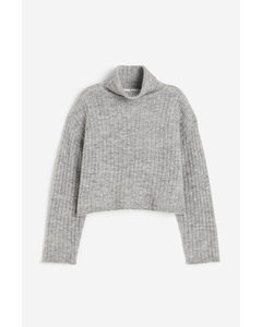 Polo-neck Jumper Light Grey Marl