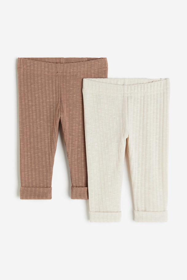 H&M 2-pack Leggings Dark Beige/light Beige