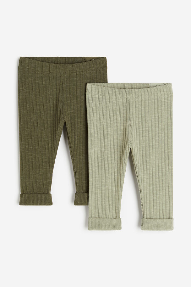 H&M Set Van 2 Leggings Donkergroen/licht Kakigroen