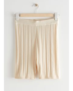 Ribbed Elasticated Waist Shorts Cream
