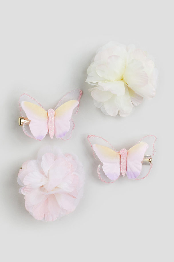 H&M 4-pak Hårspænde Lys Rosa/sommerfugl