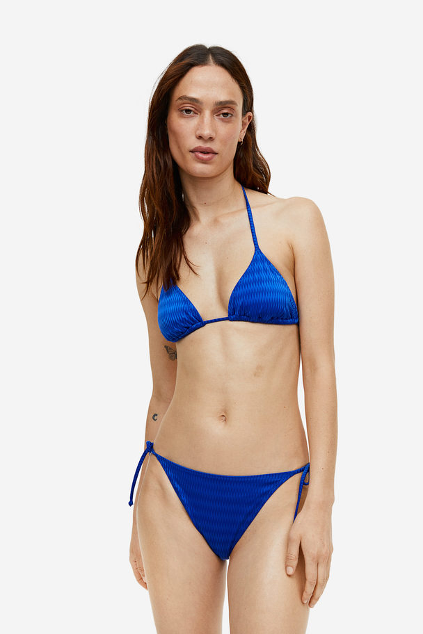 H&M Bikinitanga Met Strikbandjes Helderblauw/zigzagdessin
