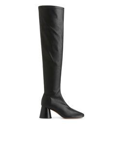 Stretch Leather Boots Black