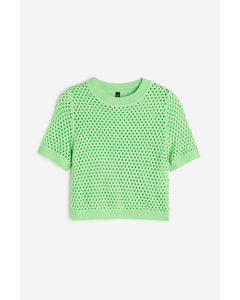 Hole-knit Top Bright Green