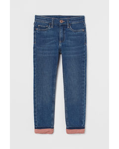 Skinny Fit Lined Jeans Mörkblå/rutig