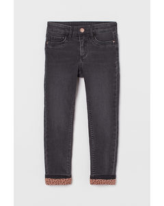 Skinny Fit Lined Jeans Zwart