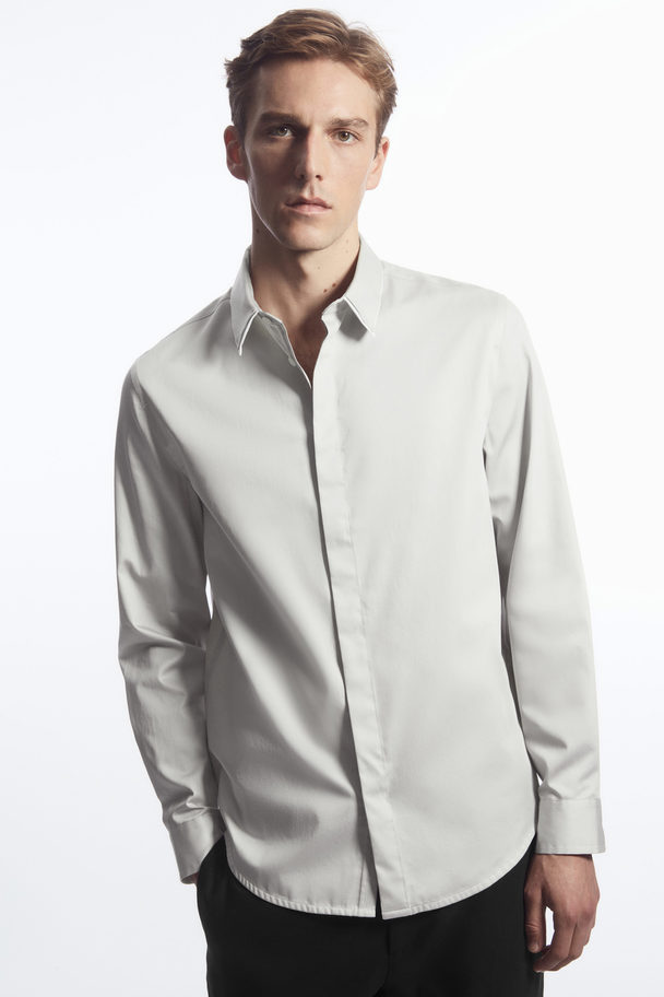 COS Layered-collar Dress Shirt - Regular Light Grey