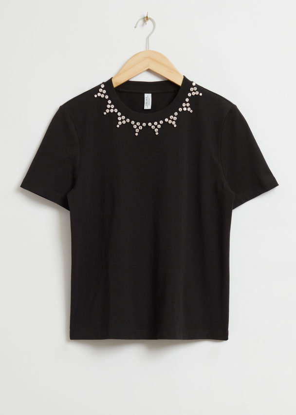 & Other Stories Rhinestone-embellished T-shirt Black Embellished