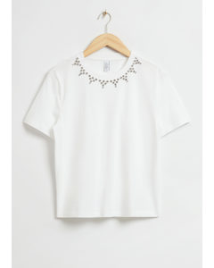 Rhinestone-embellished T-shirt White