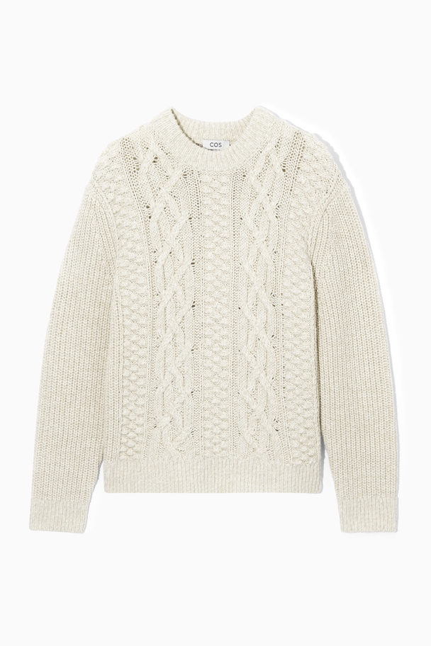 COS WOLLPULLOVER MIT ZOPFMUSTER CREME