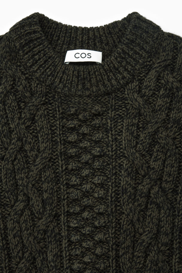 COS Cable-knit Wool Jumper Dark Green