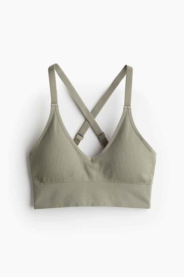 H&M Seamless Sport-BH Medium Support Helles Khakigrün