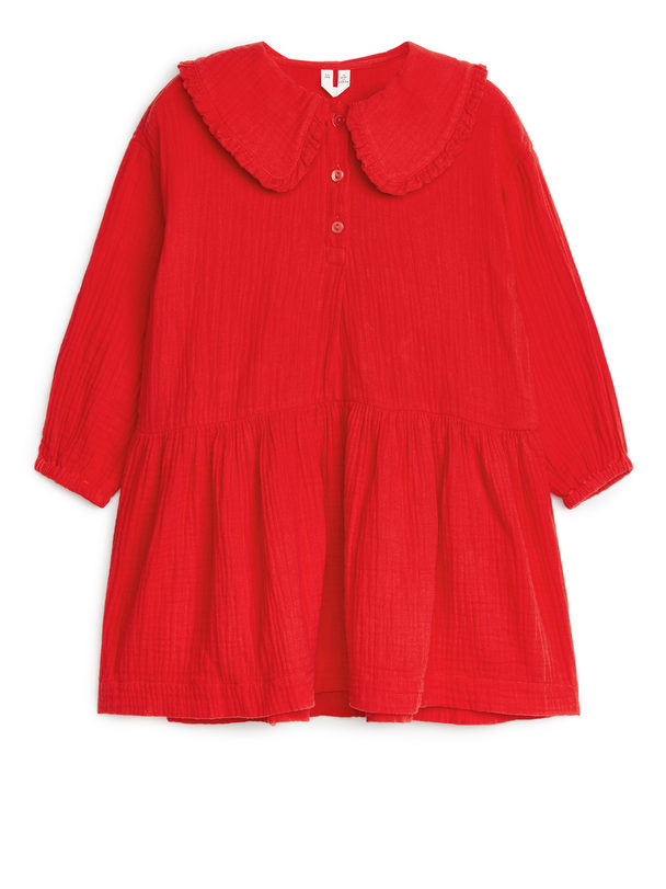 ARKET Kleid aus Nesseltuch mit Rüschen Rot
