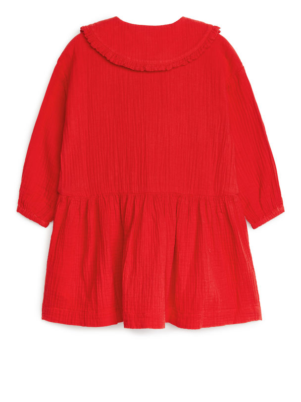 ARKET Kleid aus Nesseltuch mit Rüschen Rot