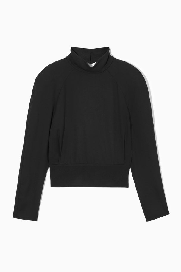 COS Power-shoulder Open-back Waisted Wool Top Black