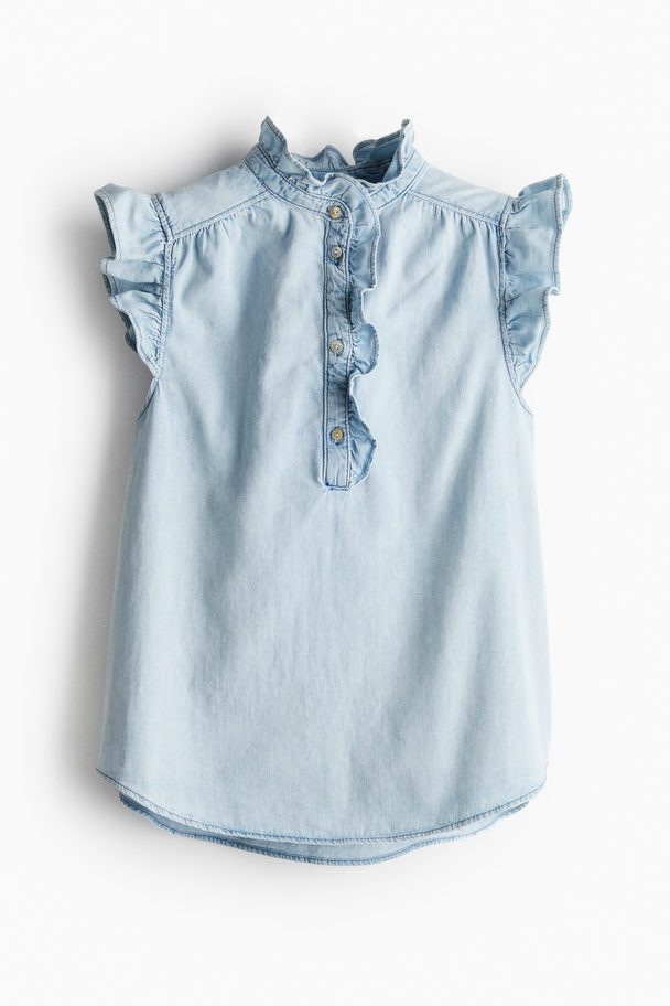 H&M Denimbluse mit Volantärmeln Helles Denimblau