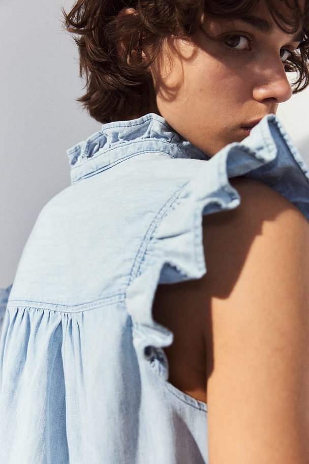 H&M Denimbluse mit Volantärmeln Helles Denimblau