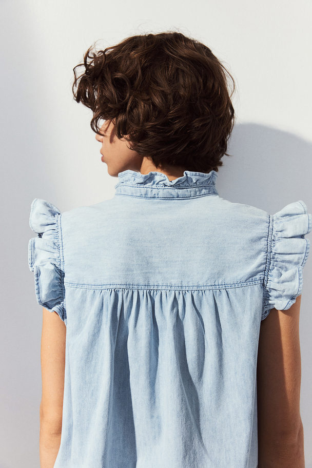 H&M Denimbluse mit Volantärmeln Helles Denimblau