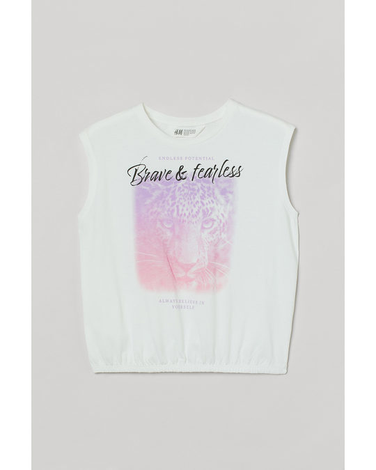 H&M Sleeveless T-shirt Natural White/brave & Fearless