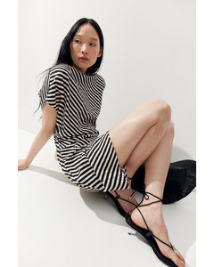 Tapered-waist Dress Cream/black Striped