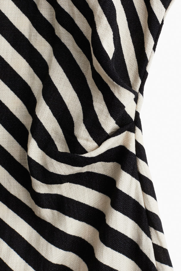 H&M Kleid mit betonter Taille Cremefarben/Schwarz gestreift