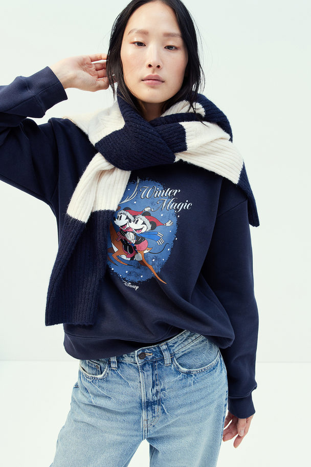 H&M Sweater Met Motief Donkerblauw/mickey Mouse