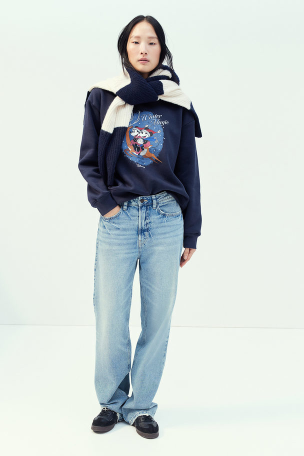 H&M Motif-detail Sweatshirt Dark Blue/mickey Mouse