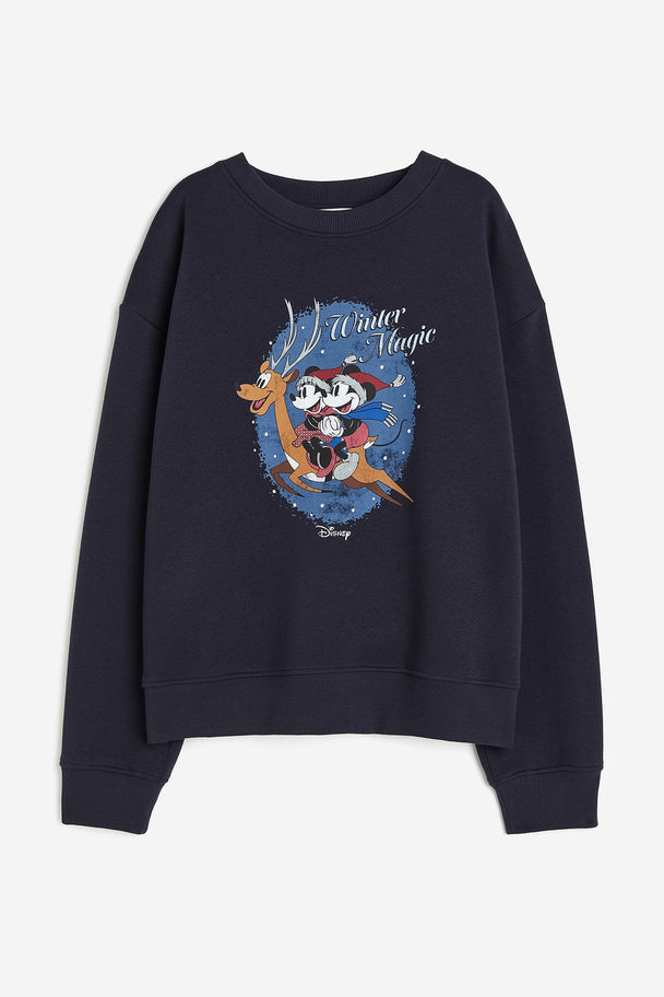 H&M Sweater Met Motief Donkerblauw/mickey Mouse