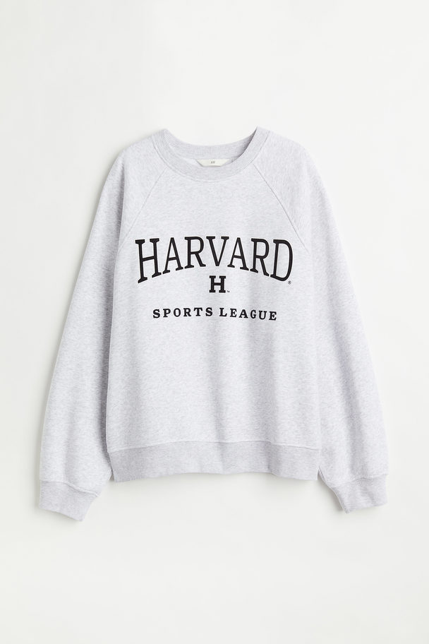 H&M Motif-detail Sweatshirt Light Grey Marl/harvard