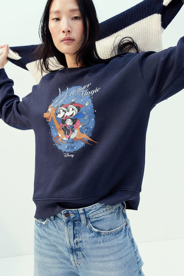 H&M Sweatshirt mit Motiv Dunkelblau/Micky Maus