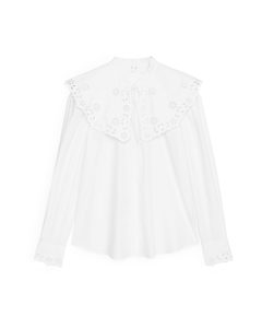 Embroidered Wide Collar Blouse White