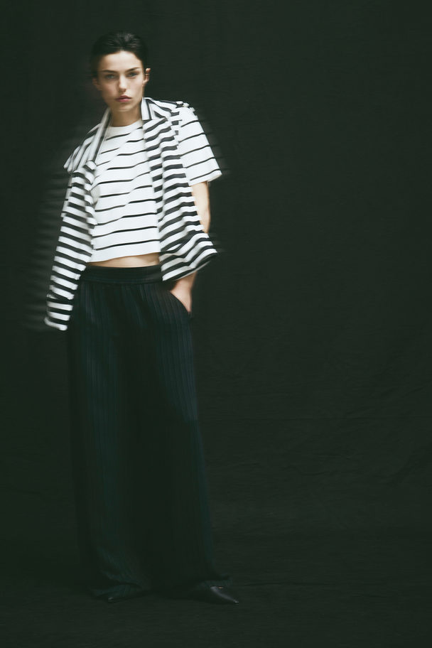 H&M Fine-knit Top White/black Striped