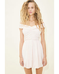 Crinkled Off-the-shoulder Dress Pale Pink