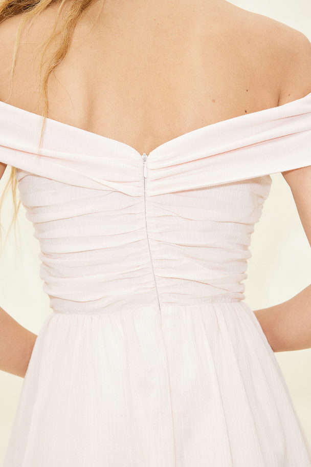 H&M Crinkled Off-the-shoulder Dress Pale Pink