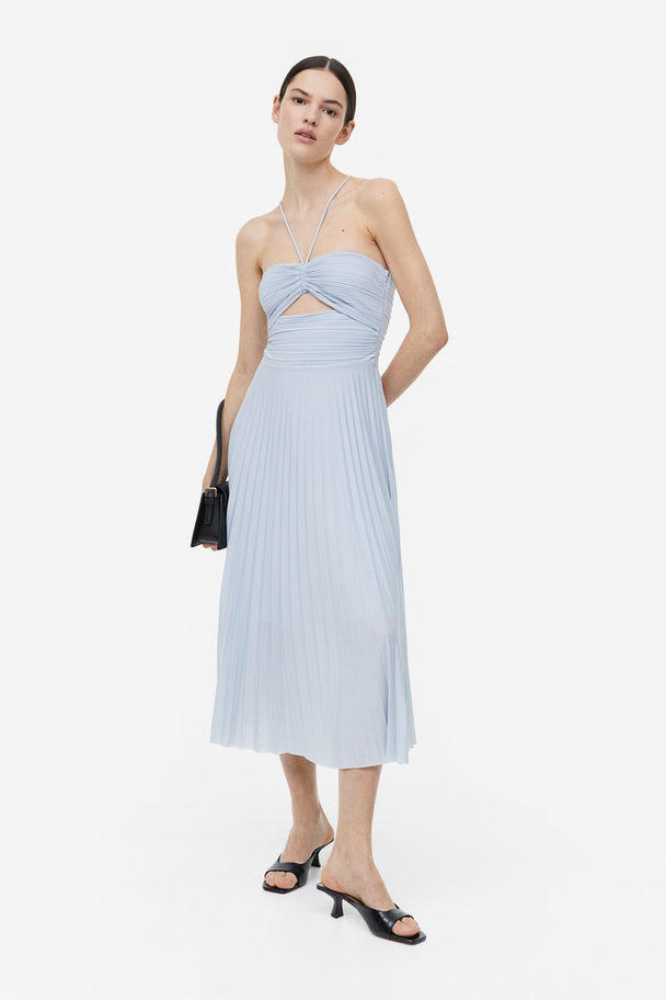 H&M Plissert Halterneck-kjole Lys Blå