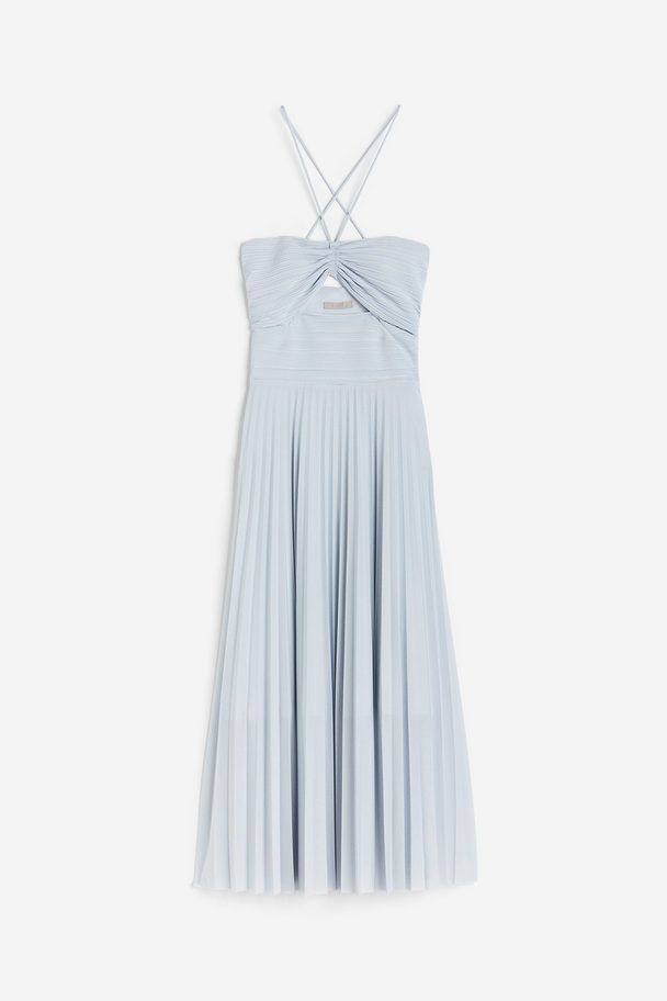 H&M Plisserad Halterneck-klänning Ljusblå