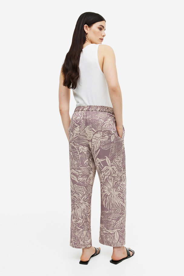 H&M Pull-on Twill Trousers Dusty Rose/patterned