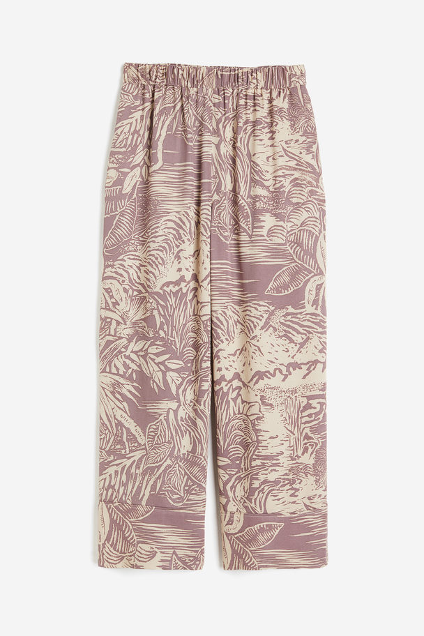 H&M Pull-on Twill Trousers Dusty Rose/patterned