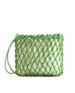 Braided Leather Crossbody Pouch Green/off White
