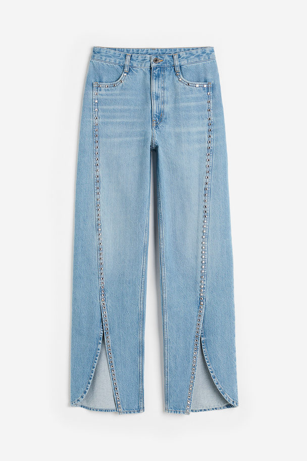 H&M Jeans Met Splitten En Strassteentjes Denimblauw