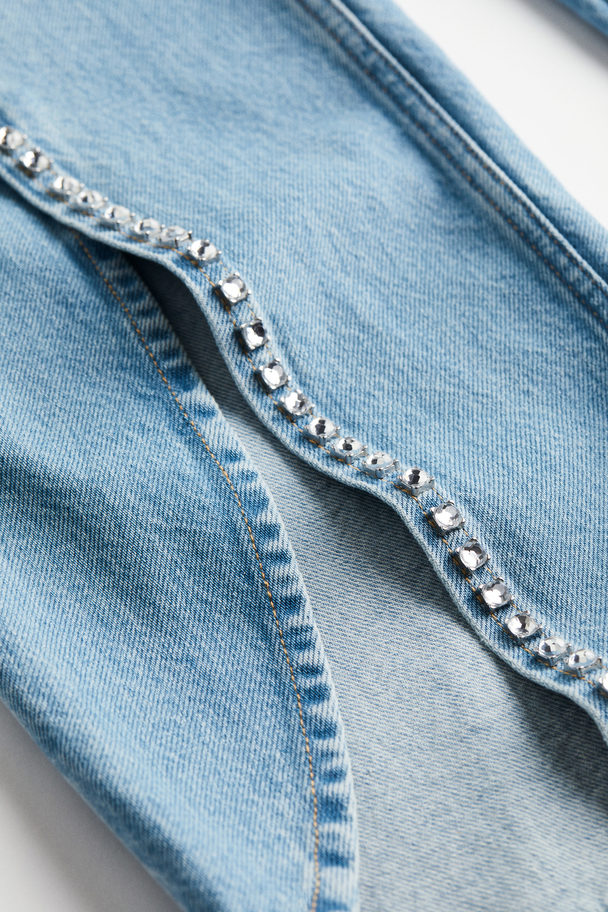 H&M Strassverzierte Jeans mit Schlitzen Blau