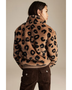 Pörröinen takki Tummanbeige/Leopardipainatus