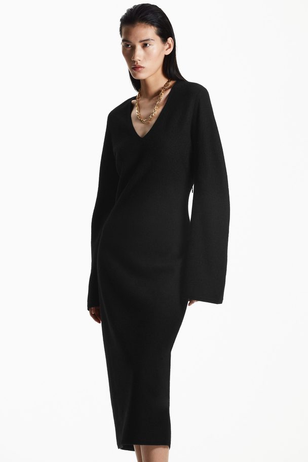 COS V-neck Wool Midi Dress Black