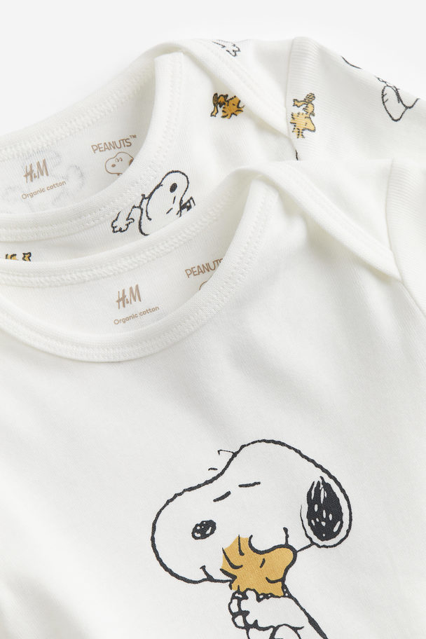 H&M 2-pack Long-sleeved Bodysuits White/snoopy