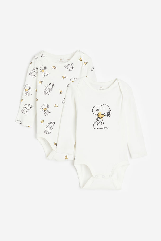 H&M 2-pack Long-sleeved Bodysuits White/snoopy