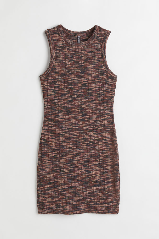H&M Rib-knit Dress Dark Brown/patterned