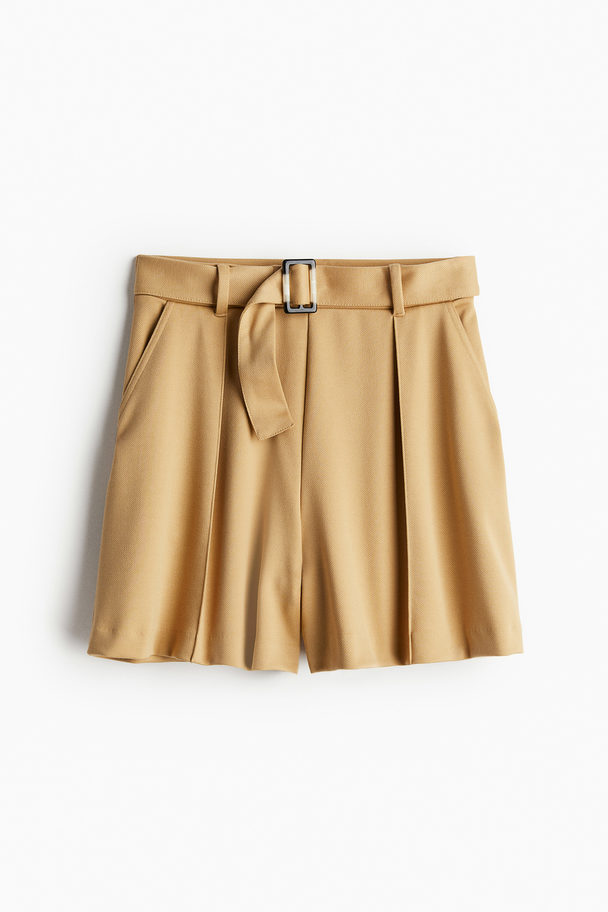 H&M Belted Pull-on Shorts Beige