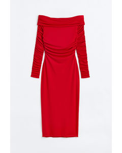 Off-Shoulder-Kleid mit Raffungen Rot